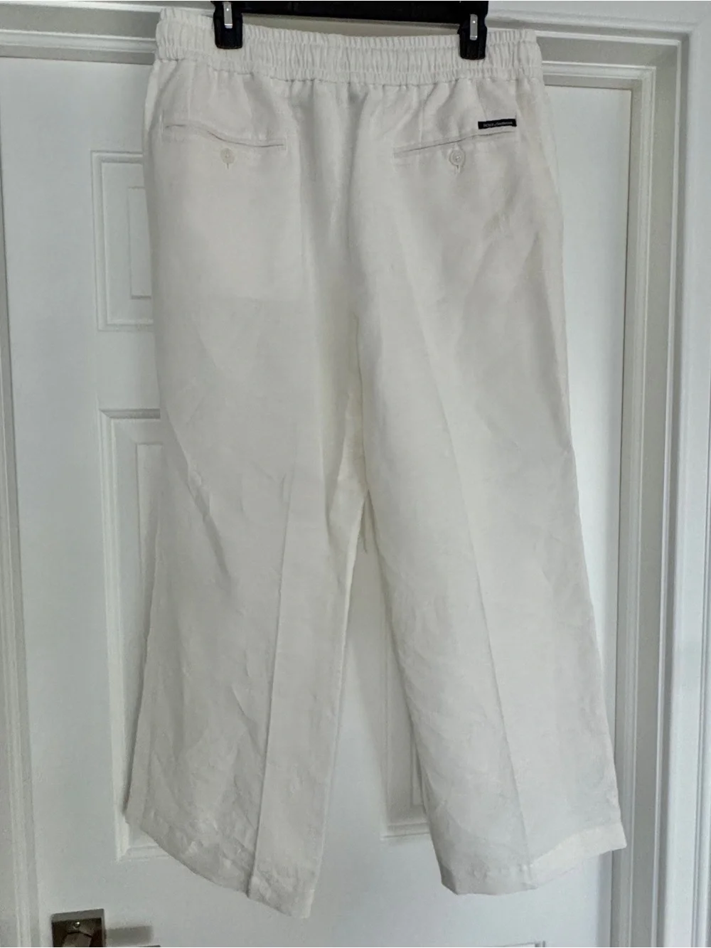 Men’s Dolce & Gabbana Cream Wide-Leg Drawstring Linen Pants Custom- short length